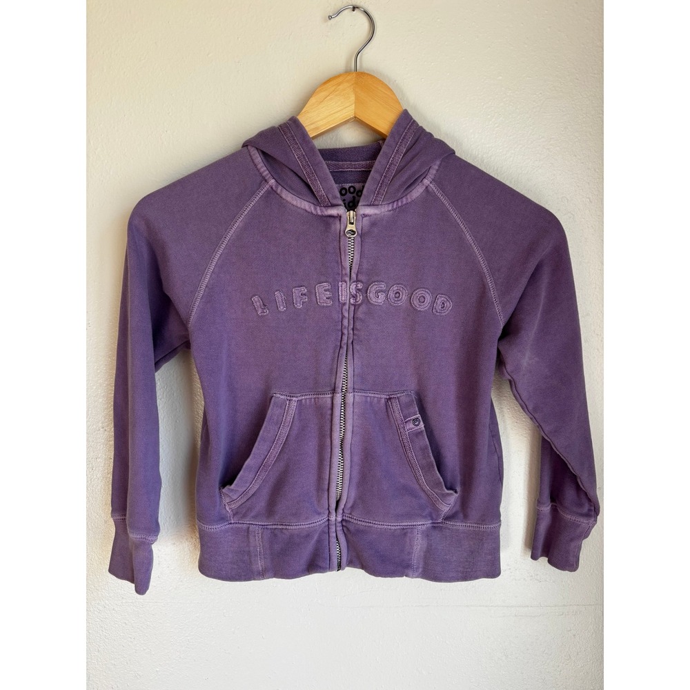 Life is Good Girls Purple Zip Up Hoodie Sweatshirt Size S 5-6 Embroidered Logo